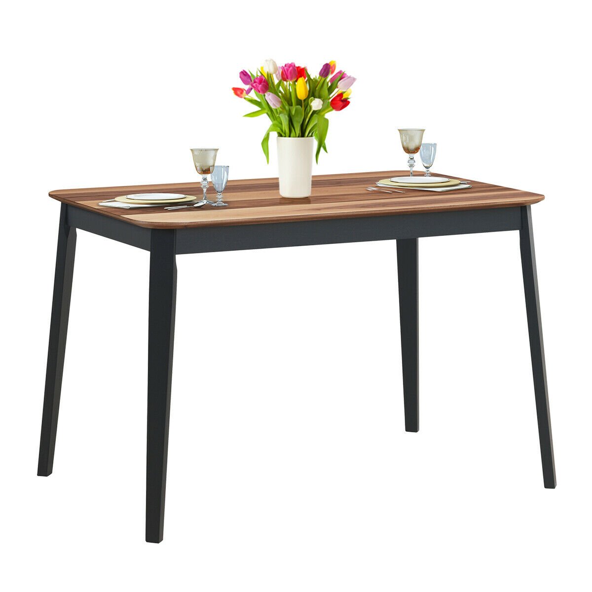 Mid Century Modern Rectangular Dining Room Table W/ Solid Wooden Legs Walnut