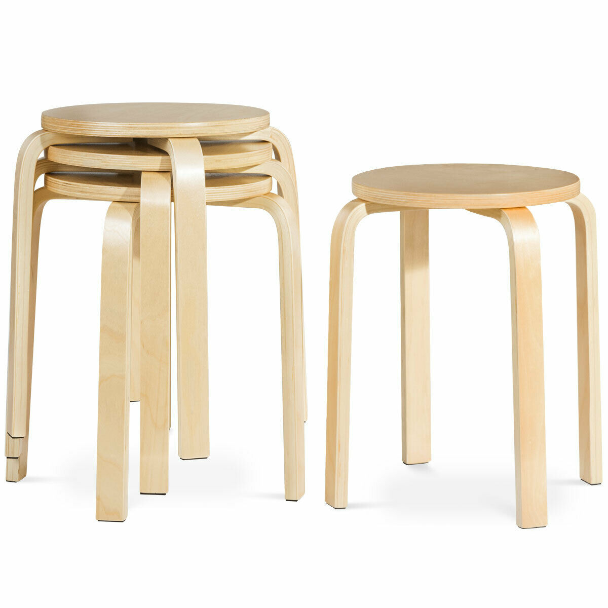 Set Of 4 18'' Stacking Stool Round Dining Chair Backless Wood Home Decor