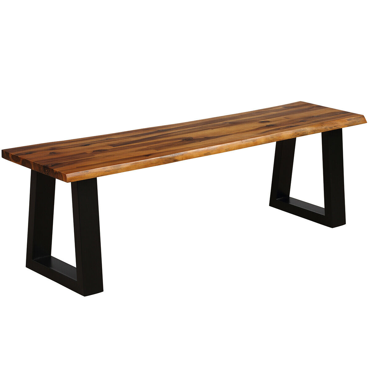 Solid Acacia Wood Patio Bench Dining Bench Outdoor W/Rustic Metal Legs