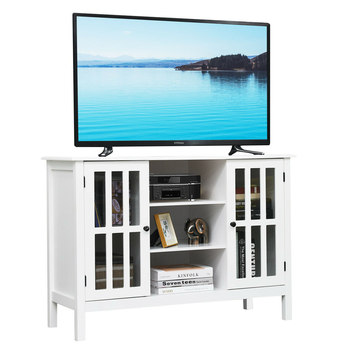 Wood TV Stand Entertainment Media Center Console For TV Up To 50'' White