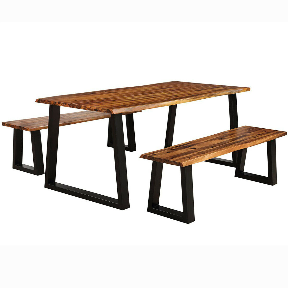 Picnic Table Set Acacia Wood 3 Piece Table Bench Outdoor Patio