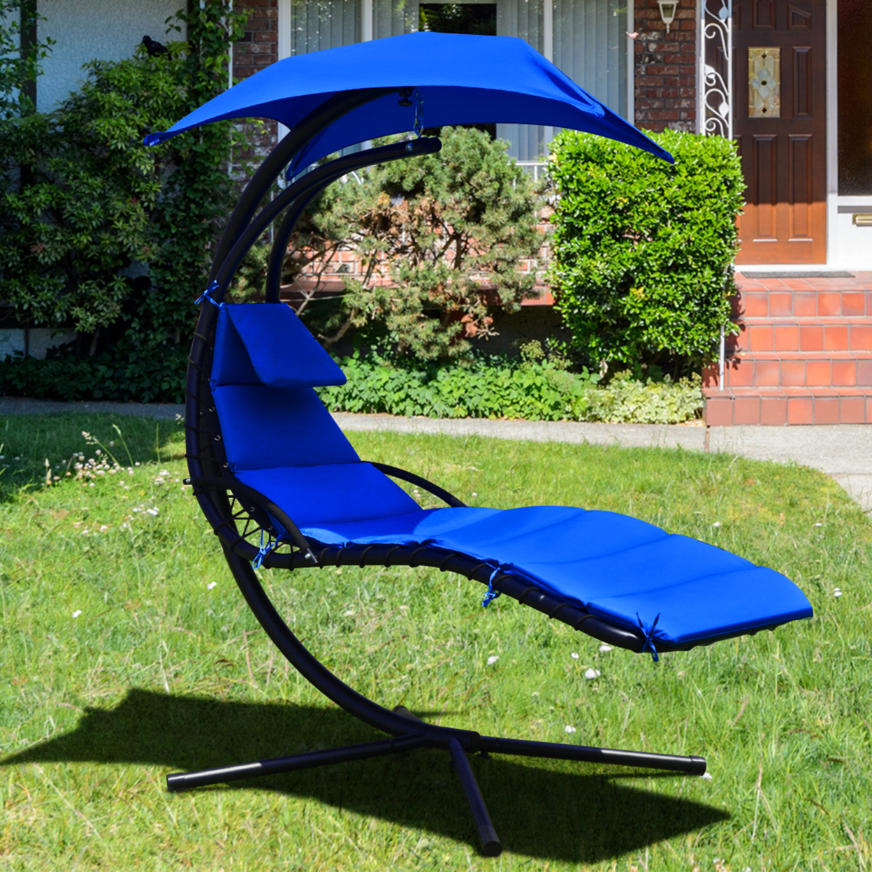 Patio Hammock Swing Chair Hanging Chaise W/ Cushion Pillow Canopy Navy