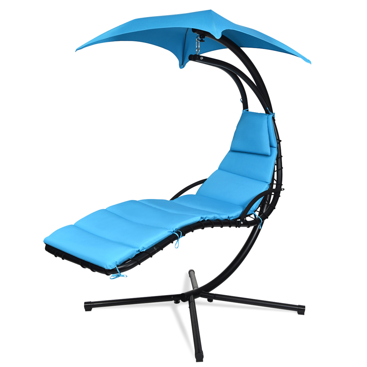 Patio Hammock Swing Chair Hanging Chaise W/ Cushion Pillow Canopy Blue