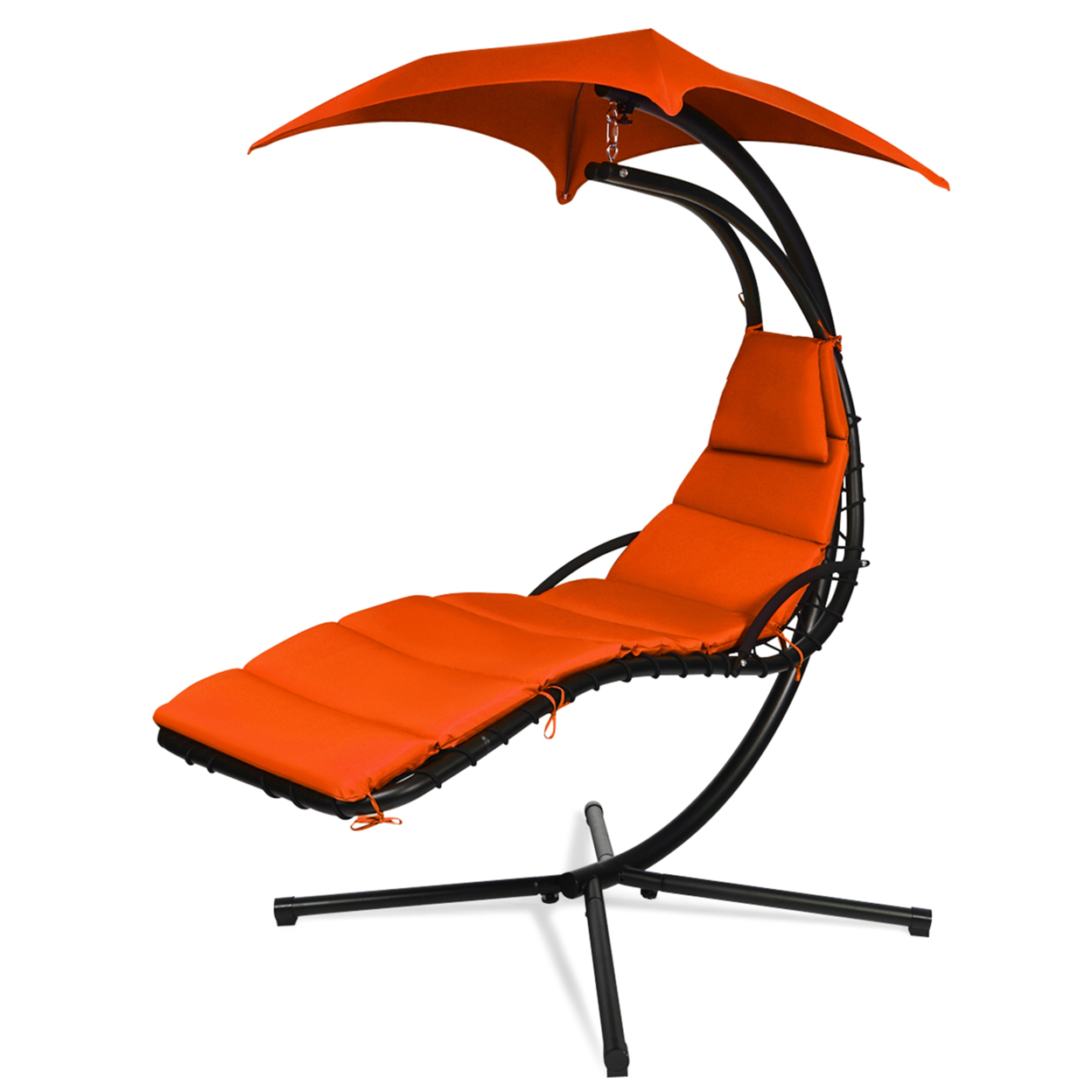 Patio Hammock Swing Chair Hanging Chaise W/ Cushion Pillow Canopy Orange