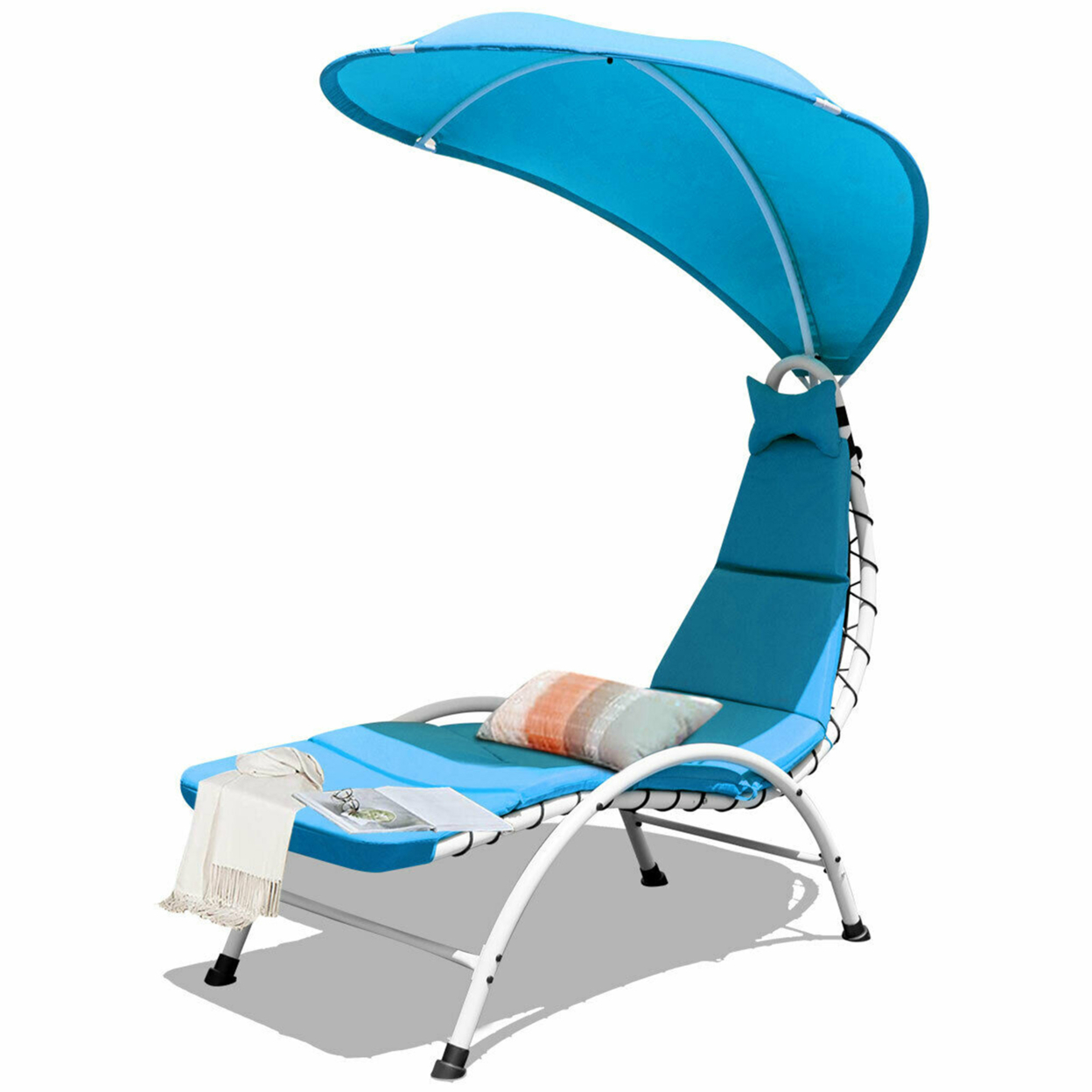 Gymax Patio Lounge Chair Chaise Outdoor W/ Steel Frame Cushion Canopy Turquoise