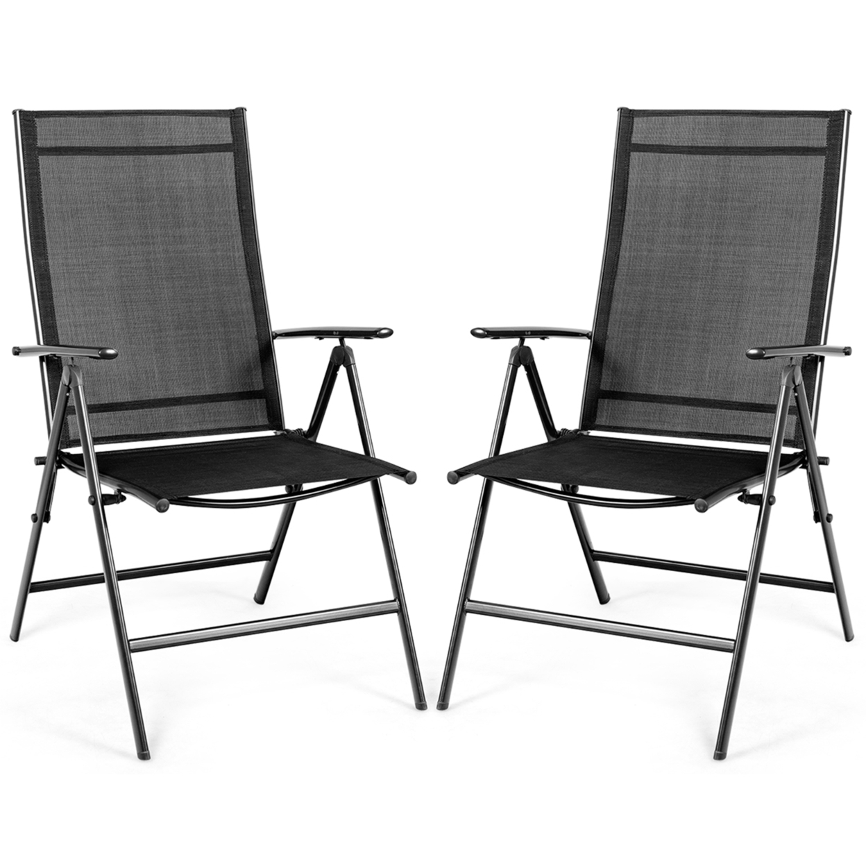 2PCS Folding Chair Patio Garden Outdoor W/ Steel Frame Adjustable Backrest