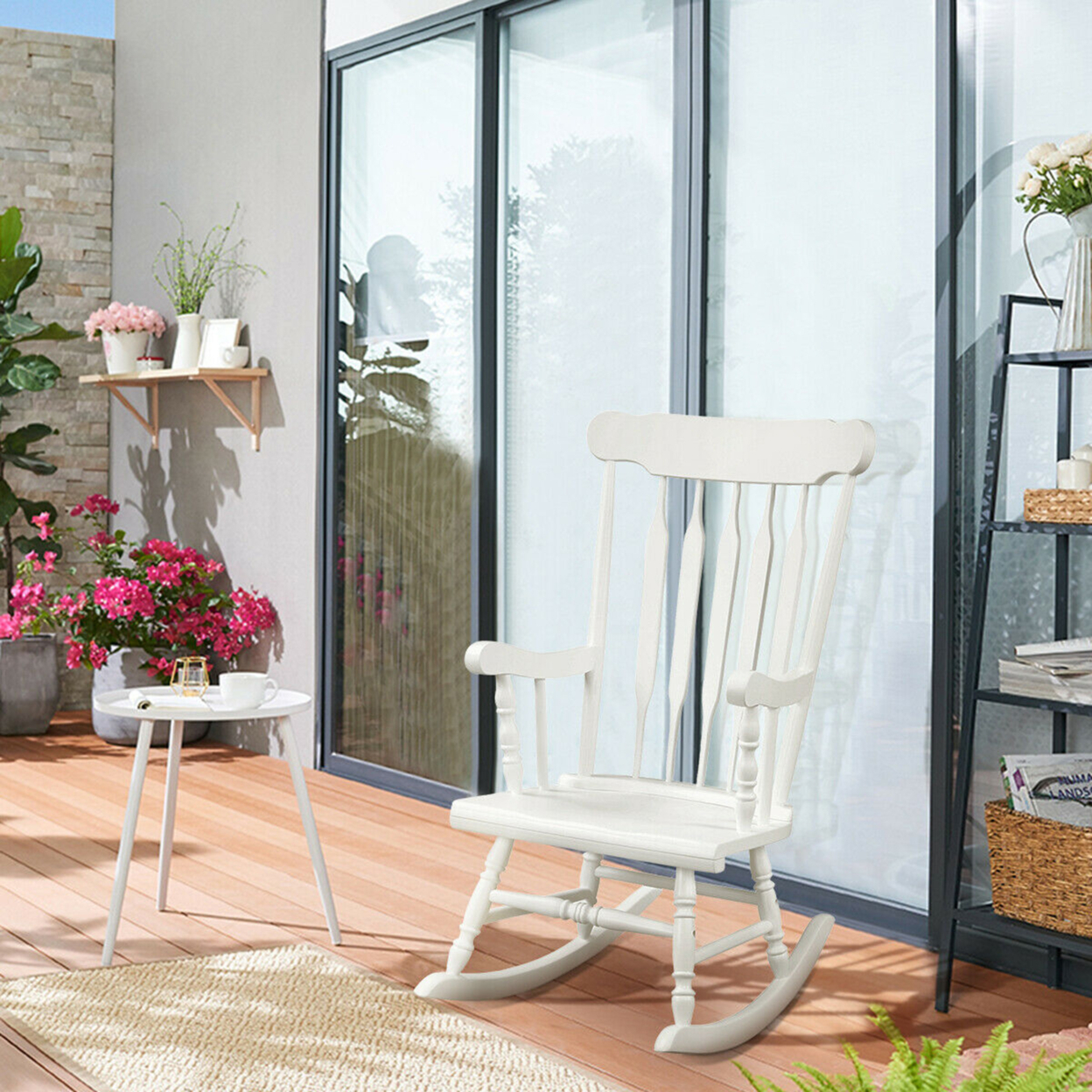 Wooden Rocking Chair Single Rocker Indoor Garden Patio Yard White