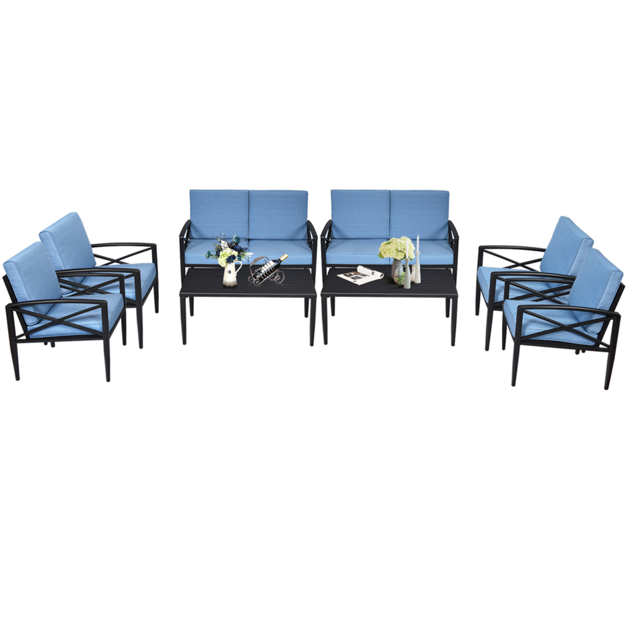 8PCS Patio Sofa Conversation Set Outdoor Furniture Set Yard W/ Cushion