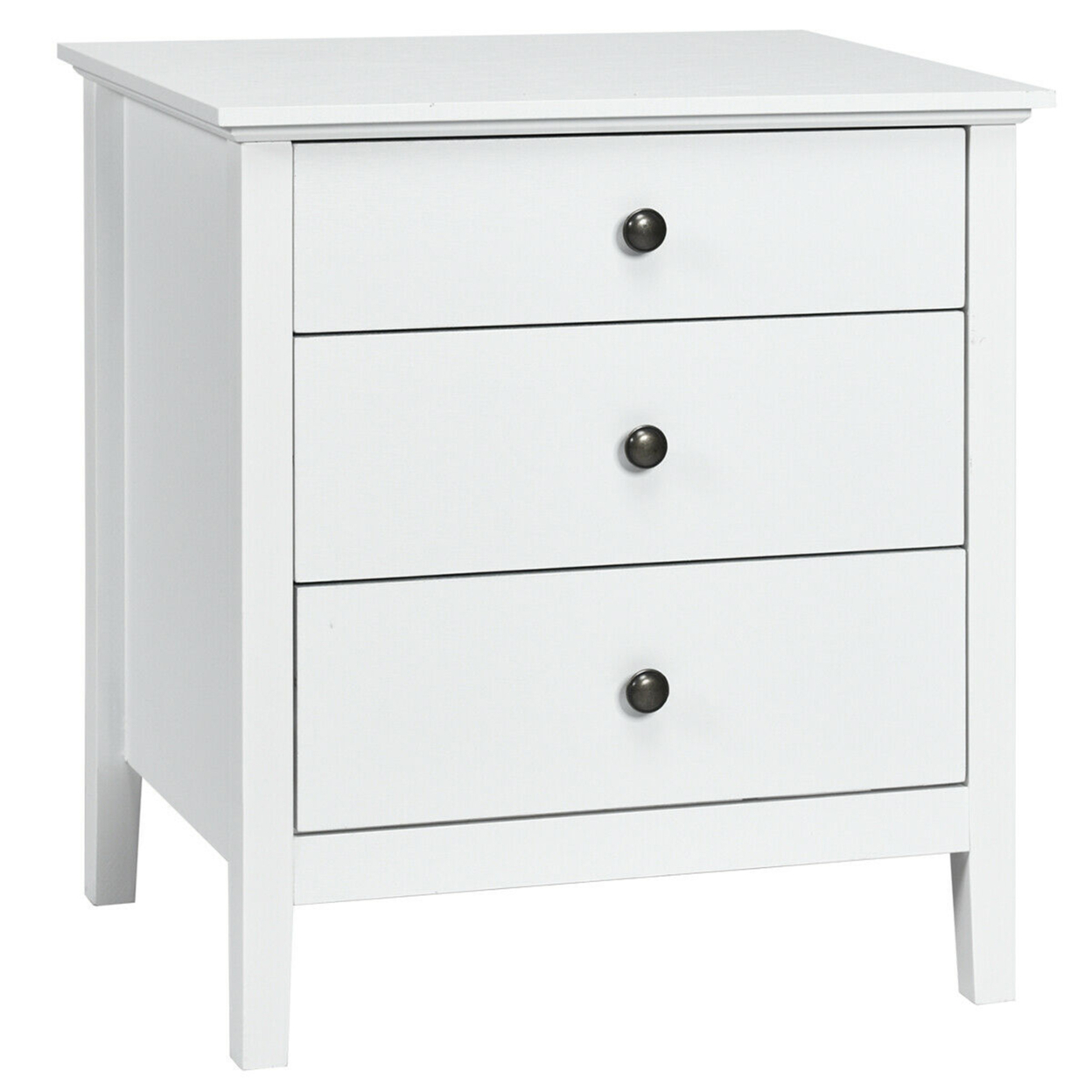 Nightstand Beside End Side Table Accent Table Organizer W/3 Drawers White