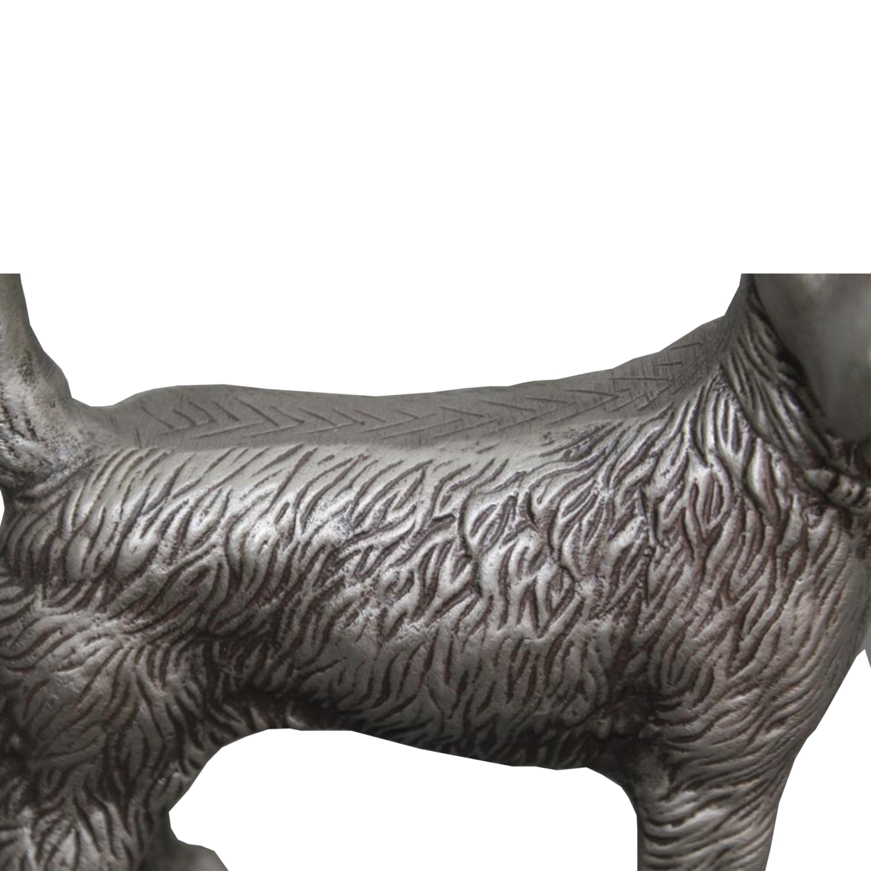 Aluminum Table Accent Dog Statuette Decor Sculpture With Textured Details, Silver- Saltoro Sherpi