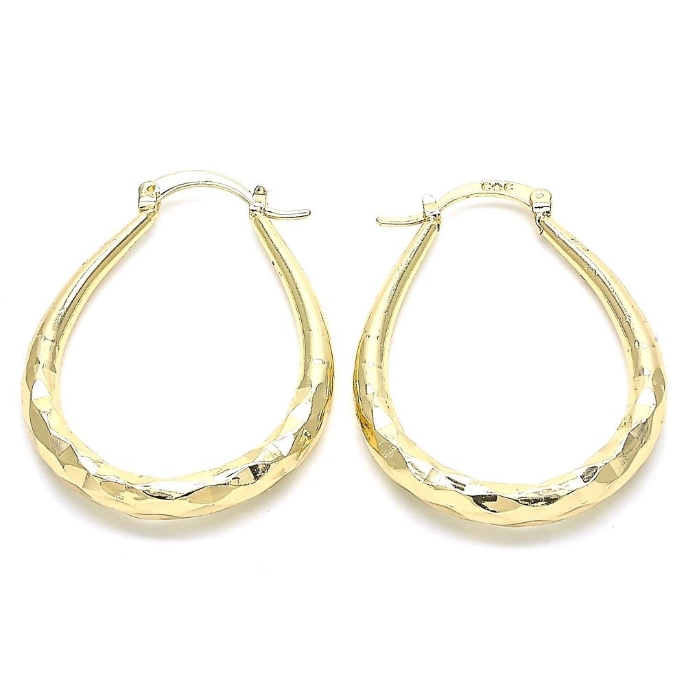 18K Gold Filled High Polish Finsh Textured Yellow Gold Oval Hoop Earrings