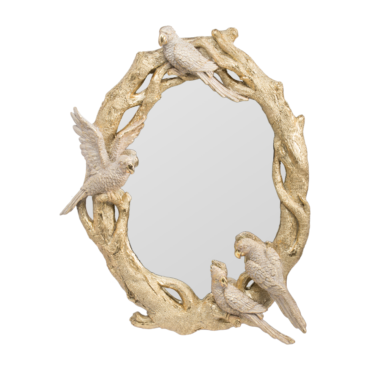 Polyresin Encased Mirror With Bird Accent, Gold- Saltoro Sherpi