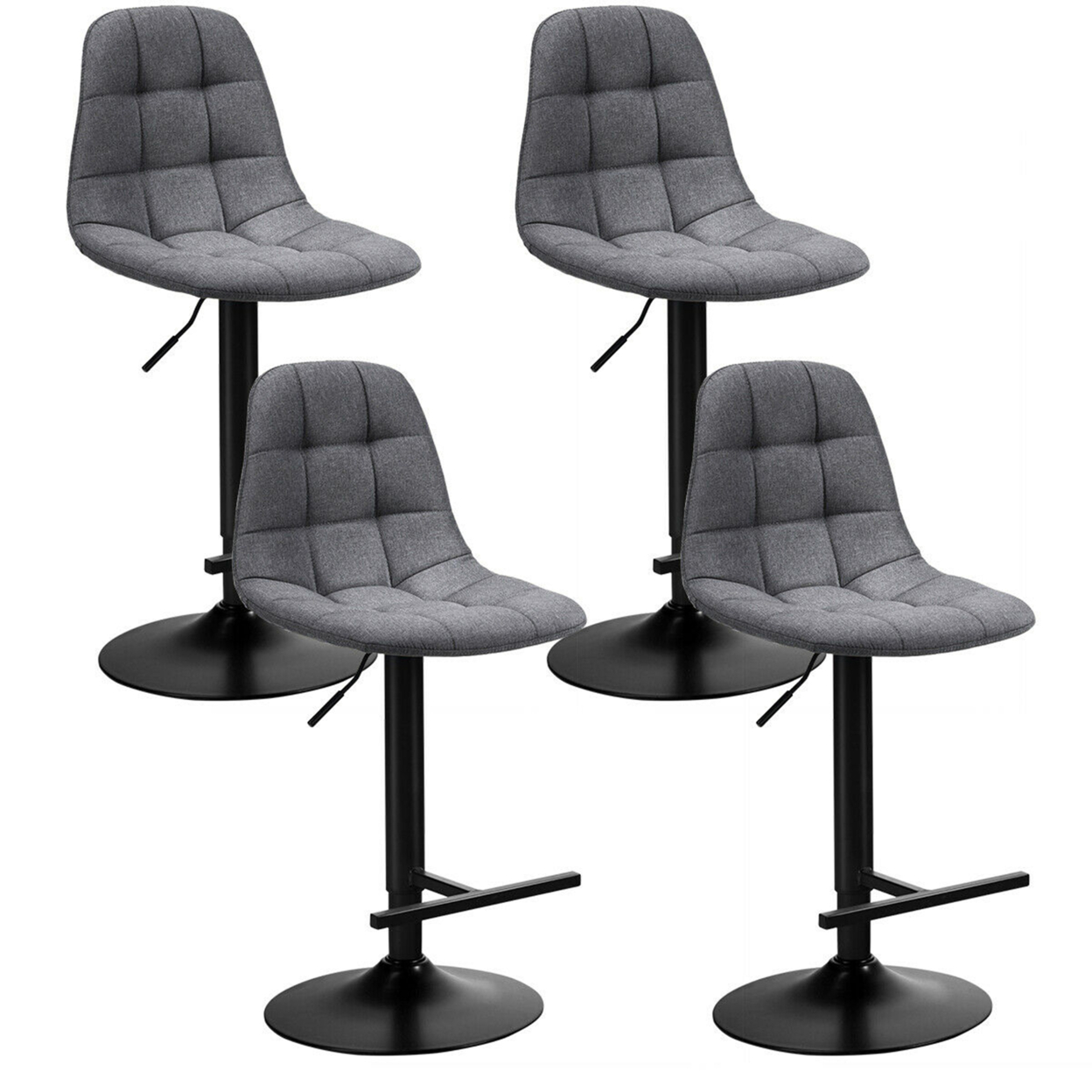 Set Of 4 Adjustable Bar Stools Swivel Counter Height Linen Chairs With Back Gray