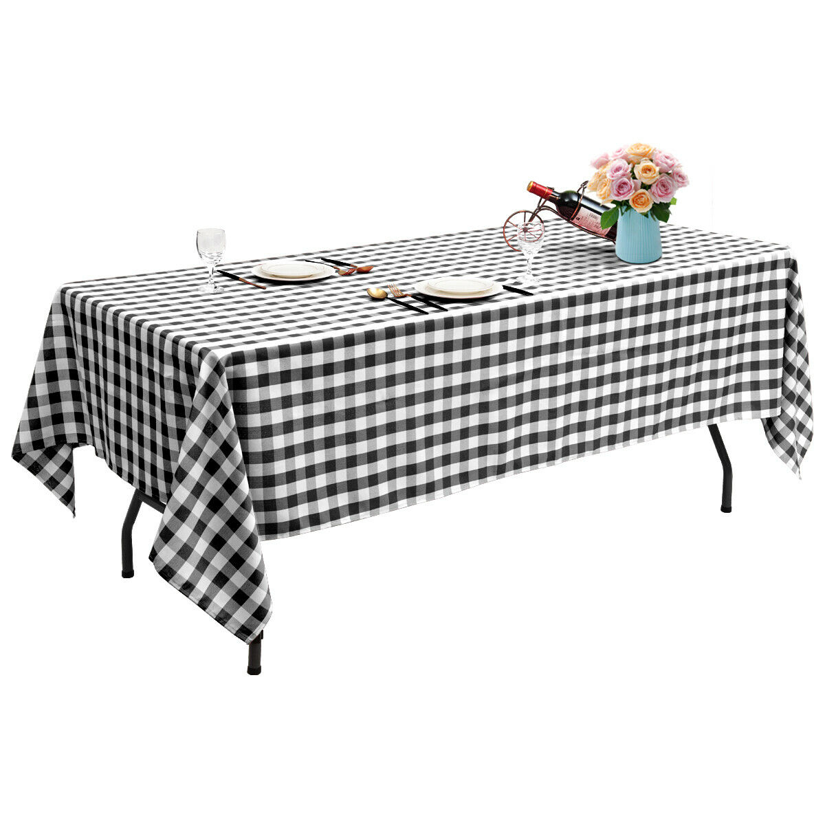10Pcs 60x102 Rectangular Polyester Tablecloth Black & White Checker Kitchen