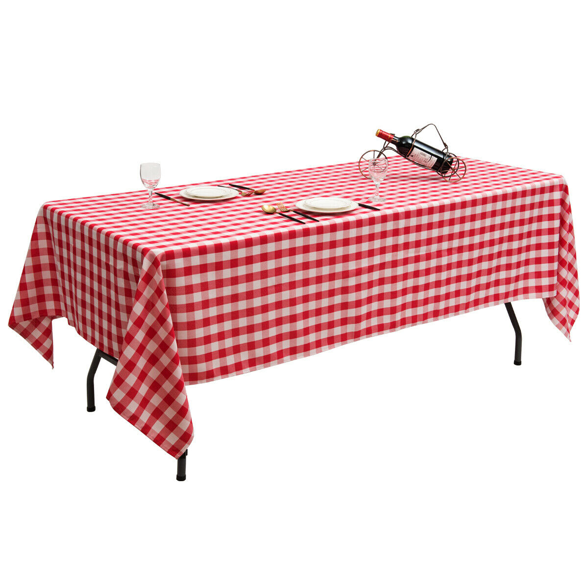 10Pcs 60x102 Rectangular Polyester Tablecloth Red & White Checker Kitchen
