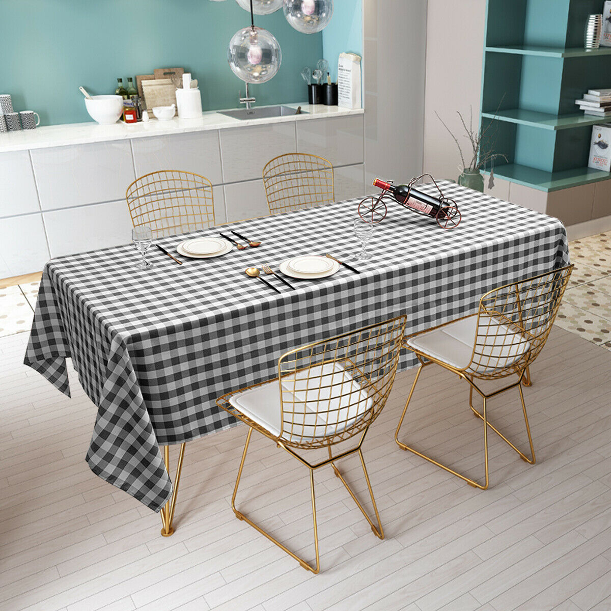 10Pcs 60x102 Rectangular Polyester Tablecloth Black & White Checker Kitchen