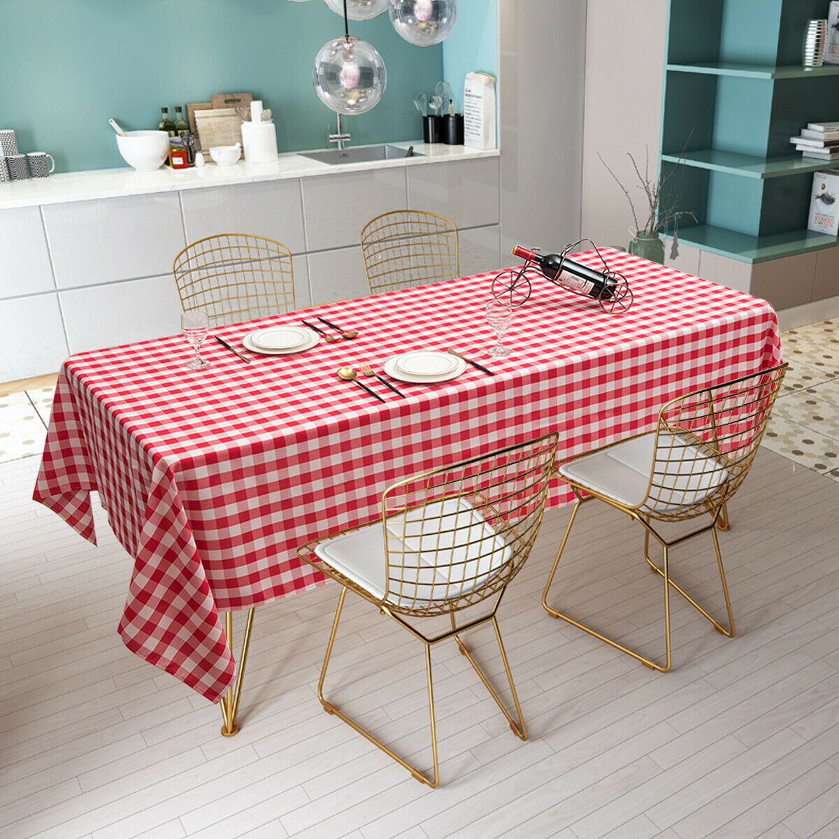 10Pcs 60x102 Rectangular Polyester Tablecloth Red & White Checker Kitchen