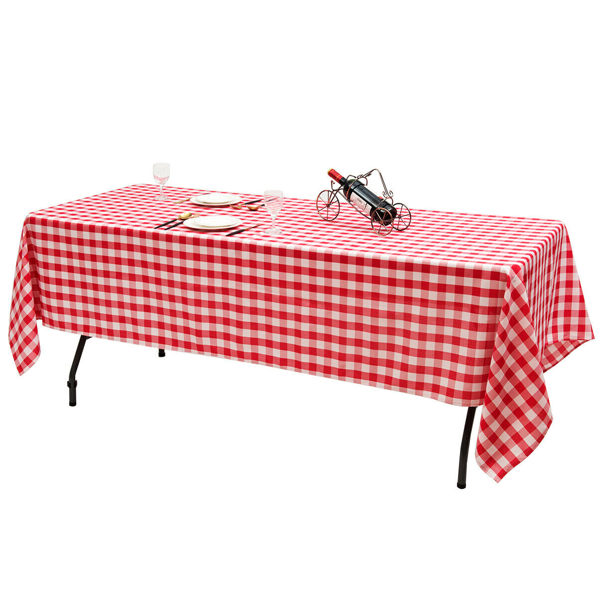 10Pcs 60x126 Rectangular Polyester Tablecloth Red & White Checker Party