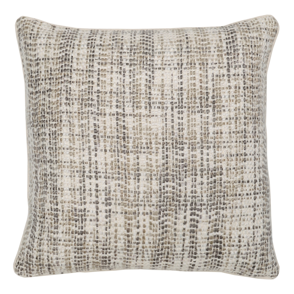 Square Fabric Throw Pillow With Hand Woven Pattern, White And Gray- Saltoro Sherpi