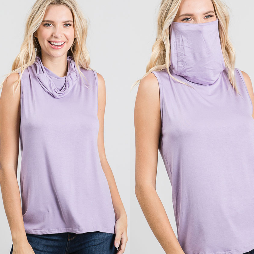 Sleeveless Convertible Cowl Neck Mask Top (Made In USA) - Heather Grey, Large