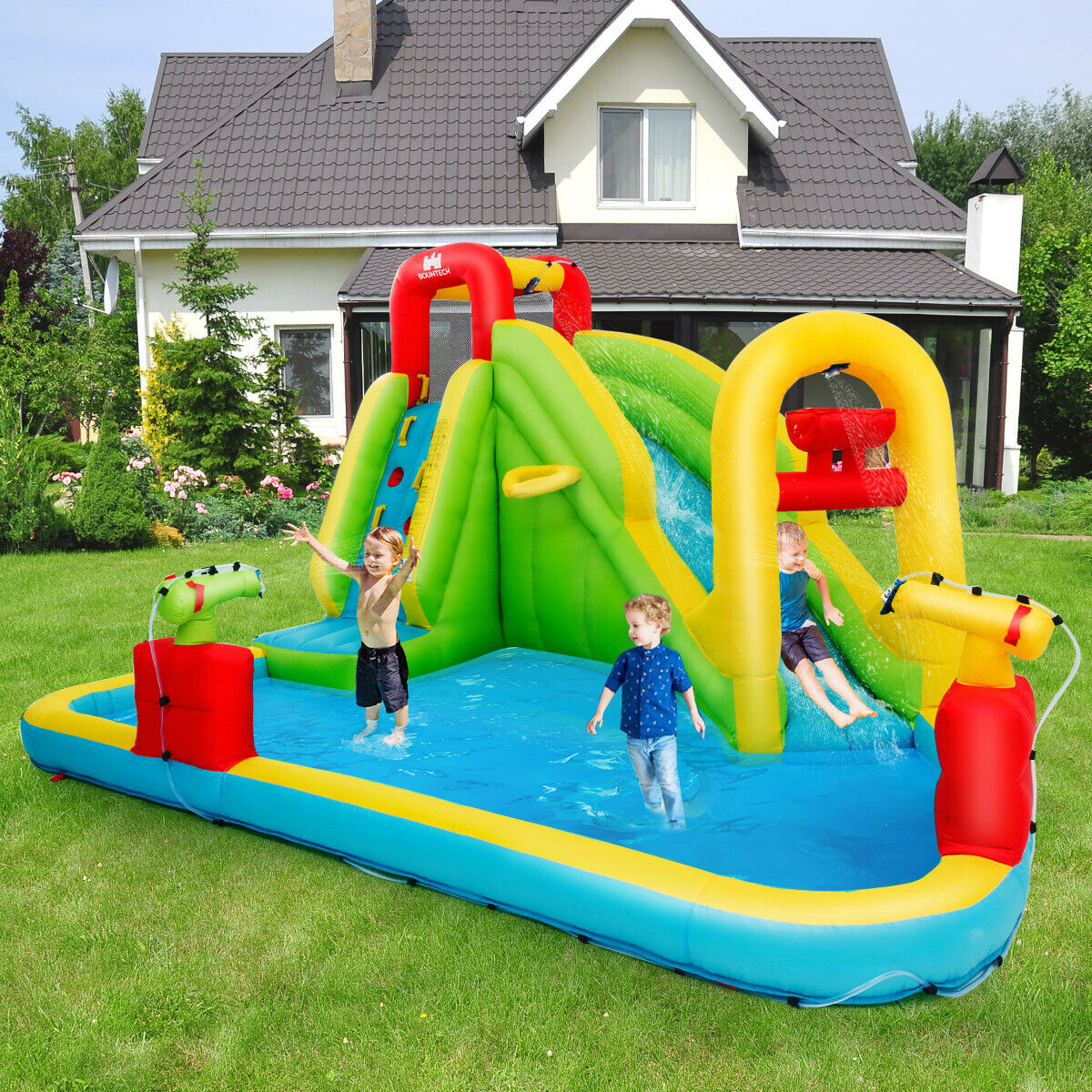 Outdoor Inflatable Splash Water Bounce House Jump Slide W/Blower
