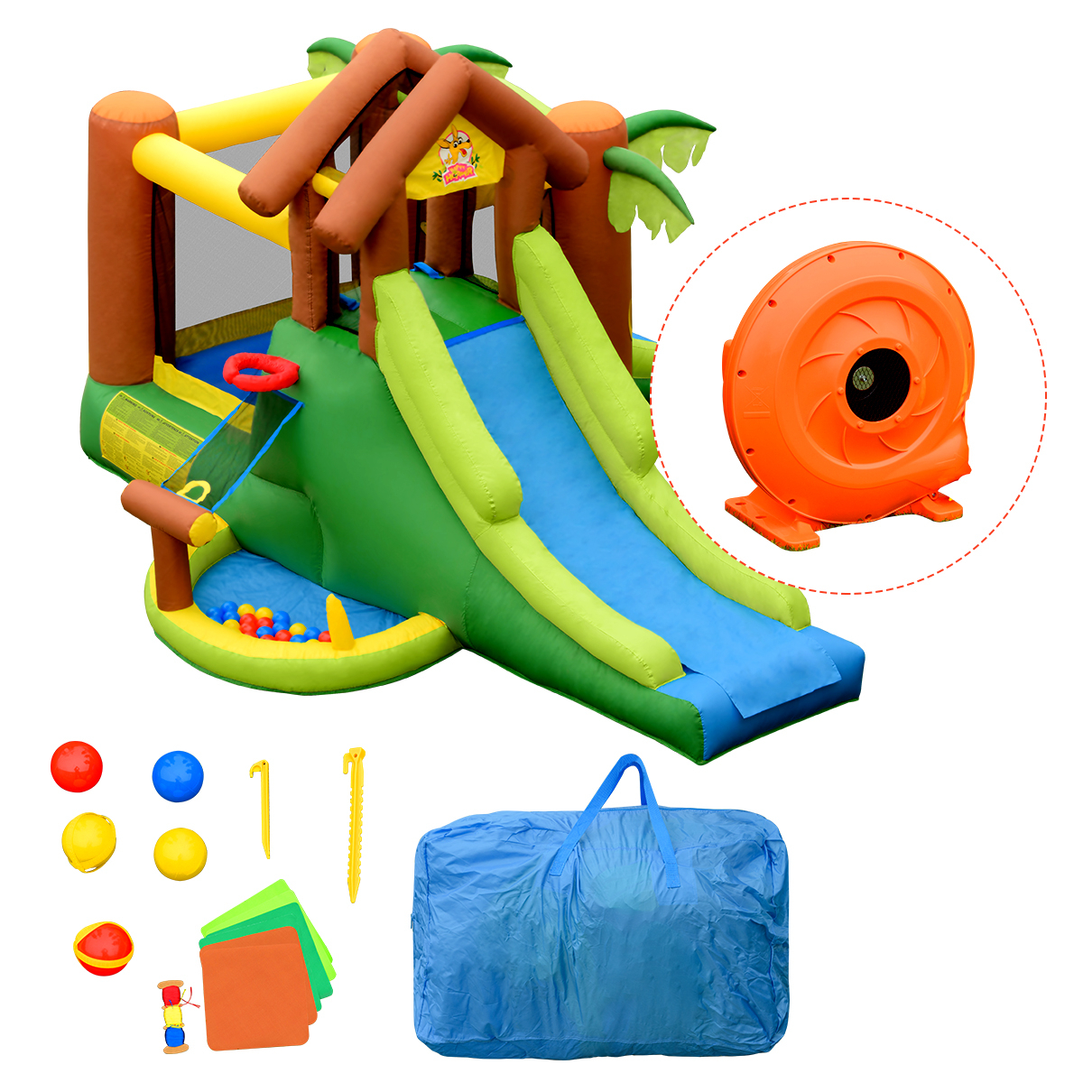 Inflatable Bounce House Jungle Jumping Bouncer Double Slides Park W/ Blower