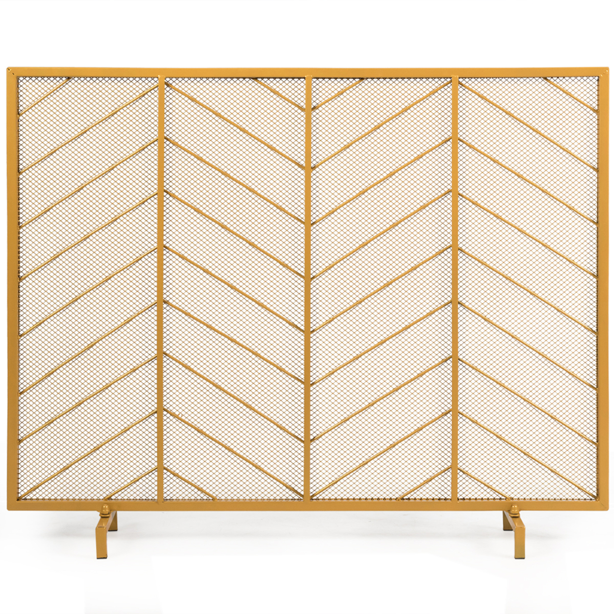 39''x31'' Single Panel Fireplace Screen Spark Guard Fence Chevron Gold Finish