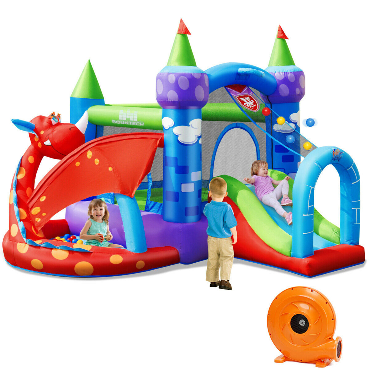 Kids Inflatable Bounce House Dragon Jumping Slide Bouncer Castle W/ 750W Blower