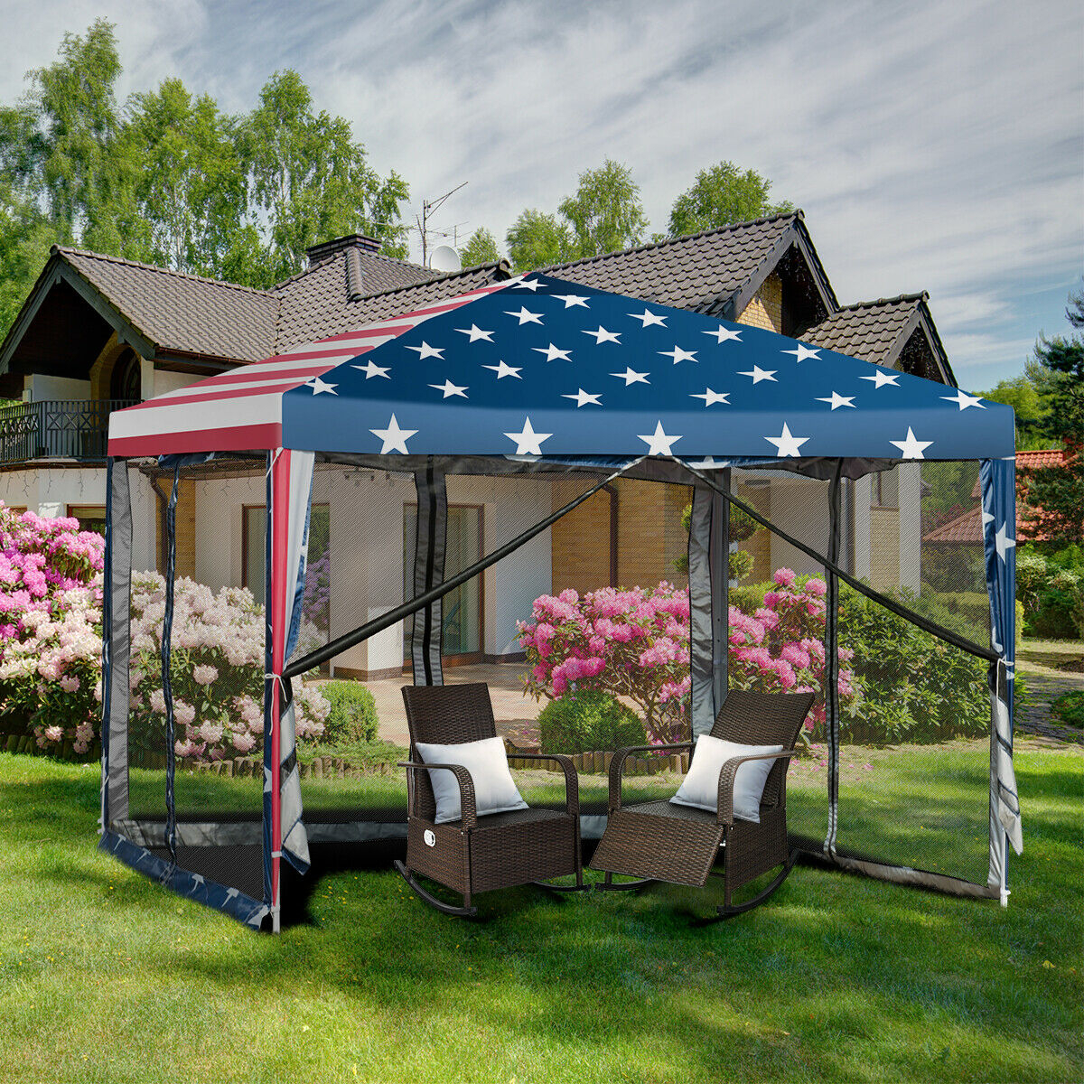 10' X 10' Outdoor Pop-up Canopy Tent W/ Mesh Sidewalls Carrying Bag