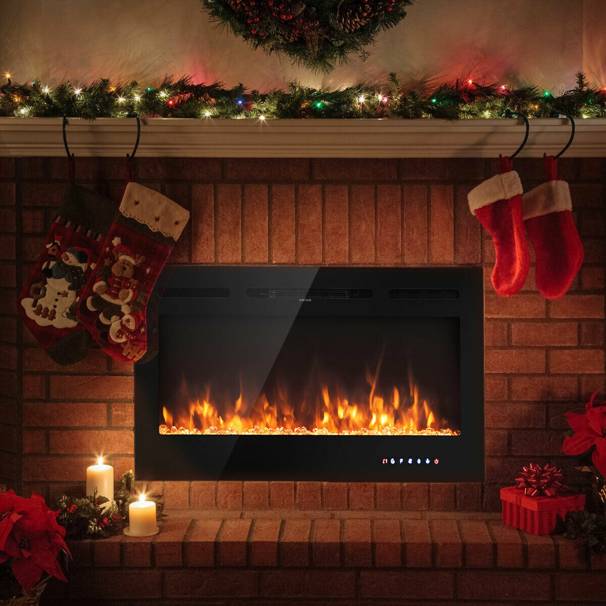 40'' Electric Fireplace Recessed And Wall Mounted 750W/1500W W/ Multicolor Flame