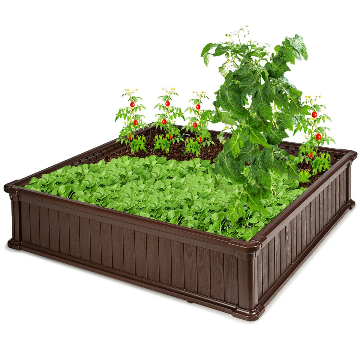 48.5'' Raised Garden Bed Square Plant Box Planter Flower Vegetable Brown/White - Brown