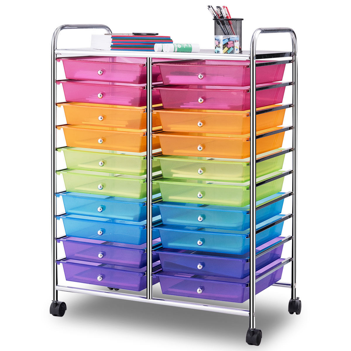 Office Rolling Cart 20 Storage Drawers Scrapbook Paper Studio Organizer Mutli Color