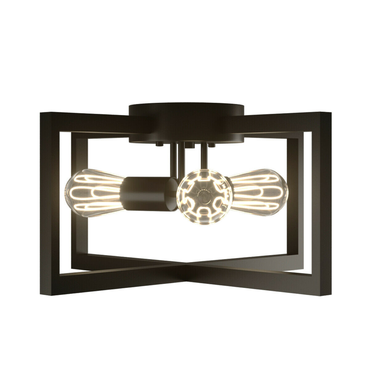 3-Lights Flush Mount Geometric Metal Ceiling Lamp W/ Iron Square Lamp Shade