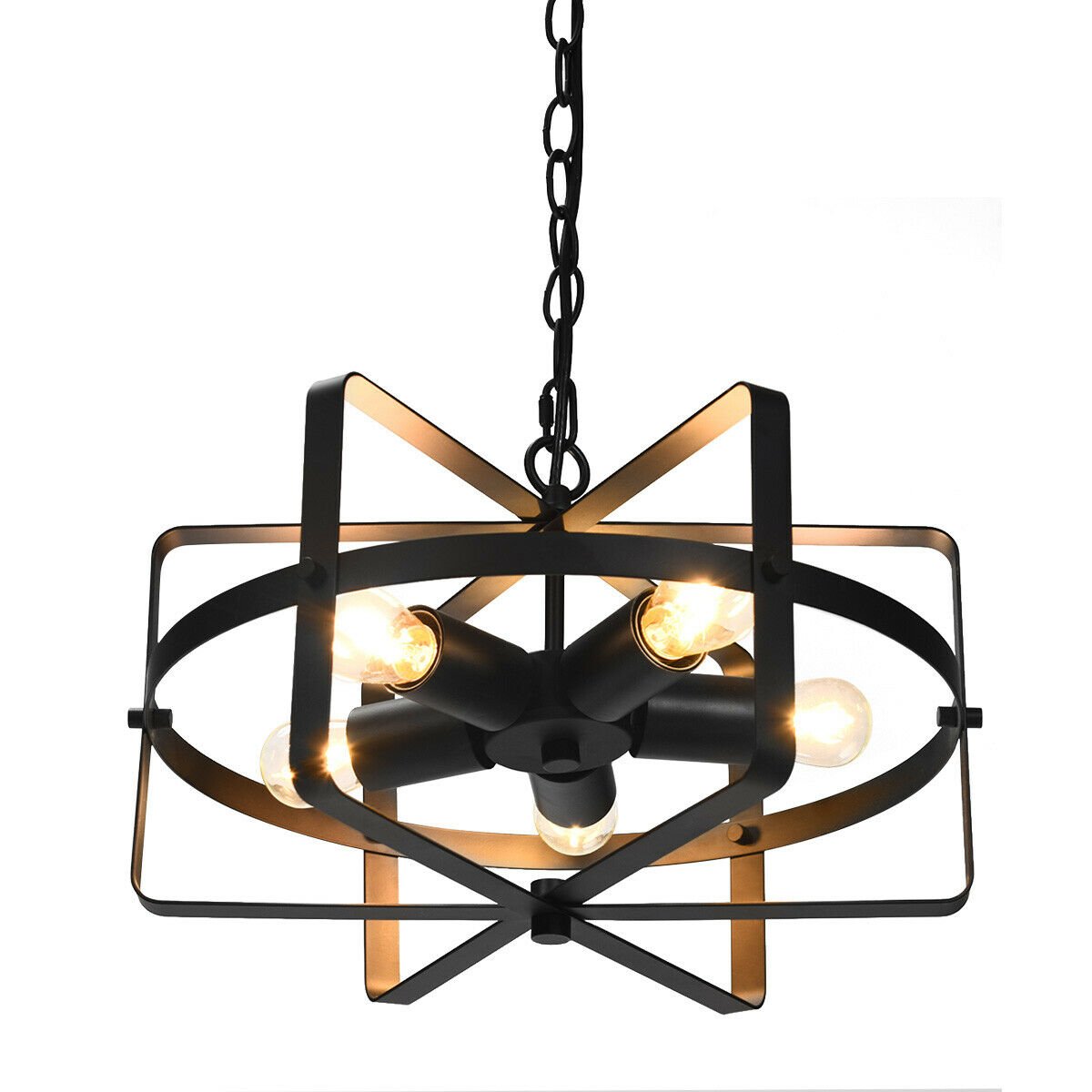 5-Light Industrial Pendant Light Metal Drum Shape Round Chandelier Ceiling Lamp