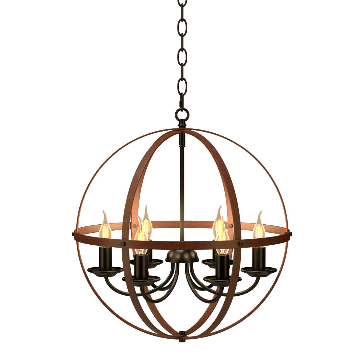 6-Light Orb Chandelier Rustic Vintage Ceiling Lamp W/Bronze Finish Light Fixture
