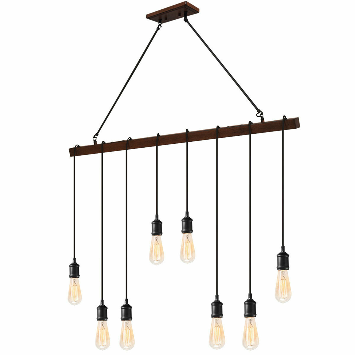8-light Industrial Pendant Light Wood Hanging Chandelier Fixture For Home Decor