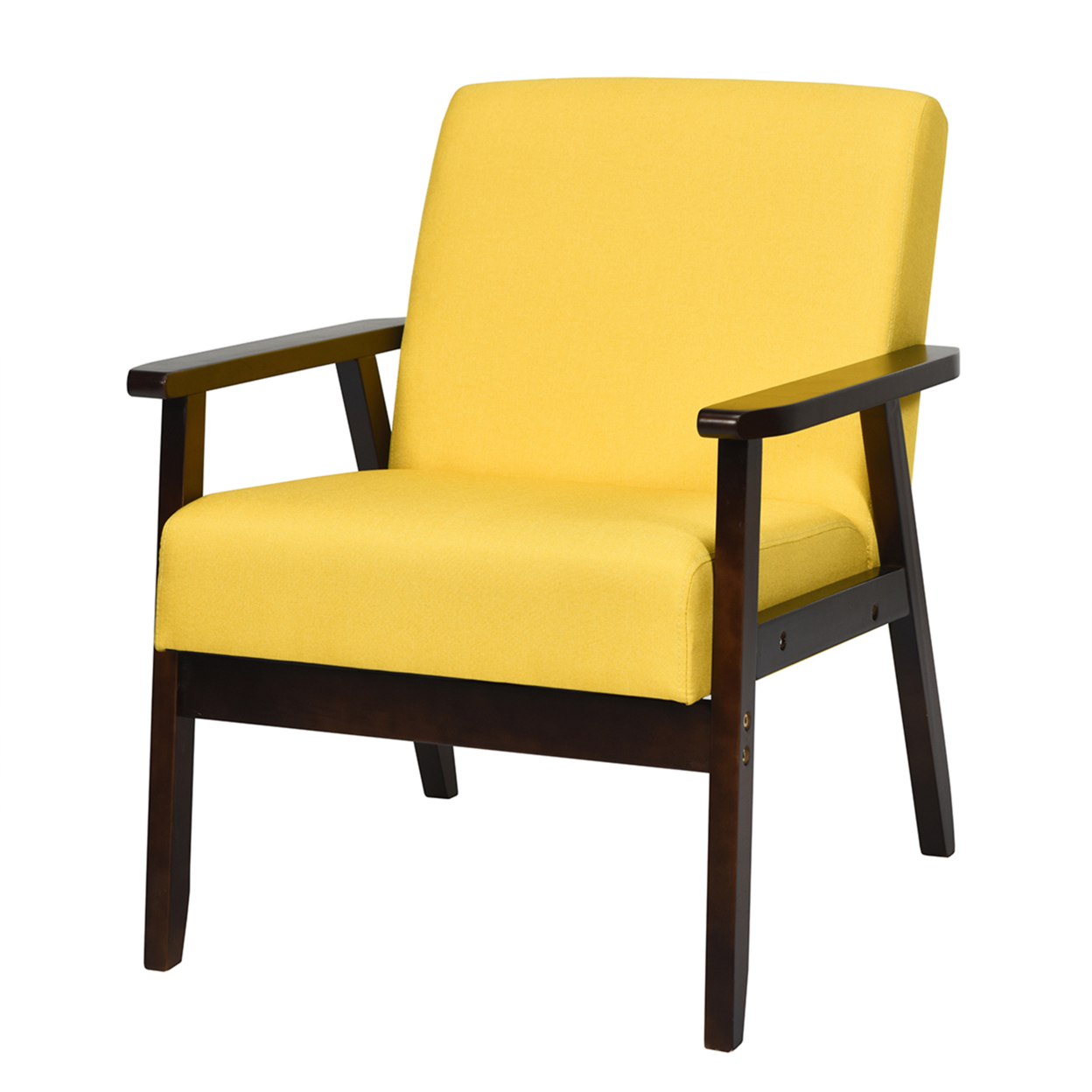 Wooden Upholstered Accent Chair Fabric Armchair Home Office - Yellow