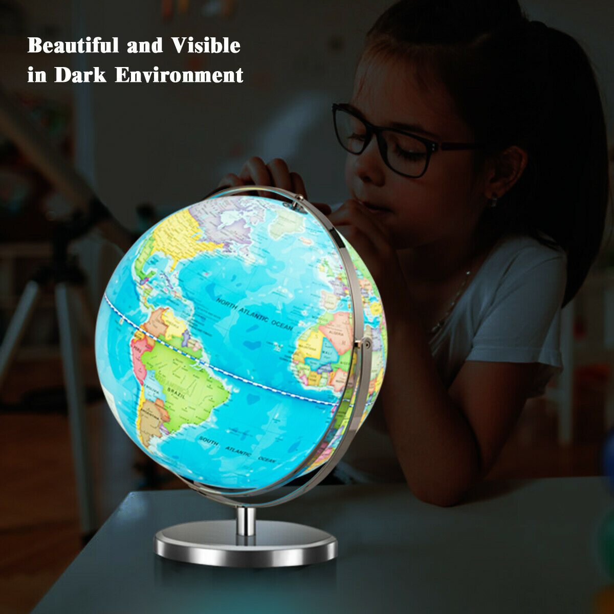 13 Illuminated World Globe 720 Degree Rotating Education Cartography Map W/ LED