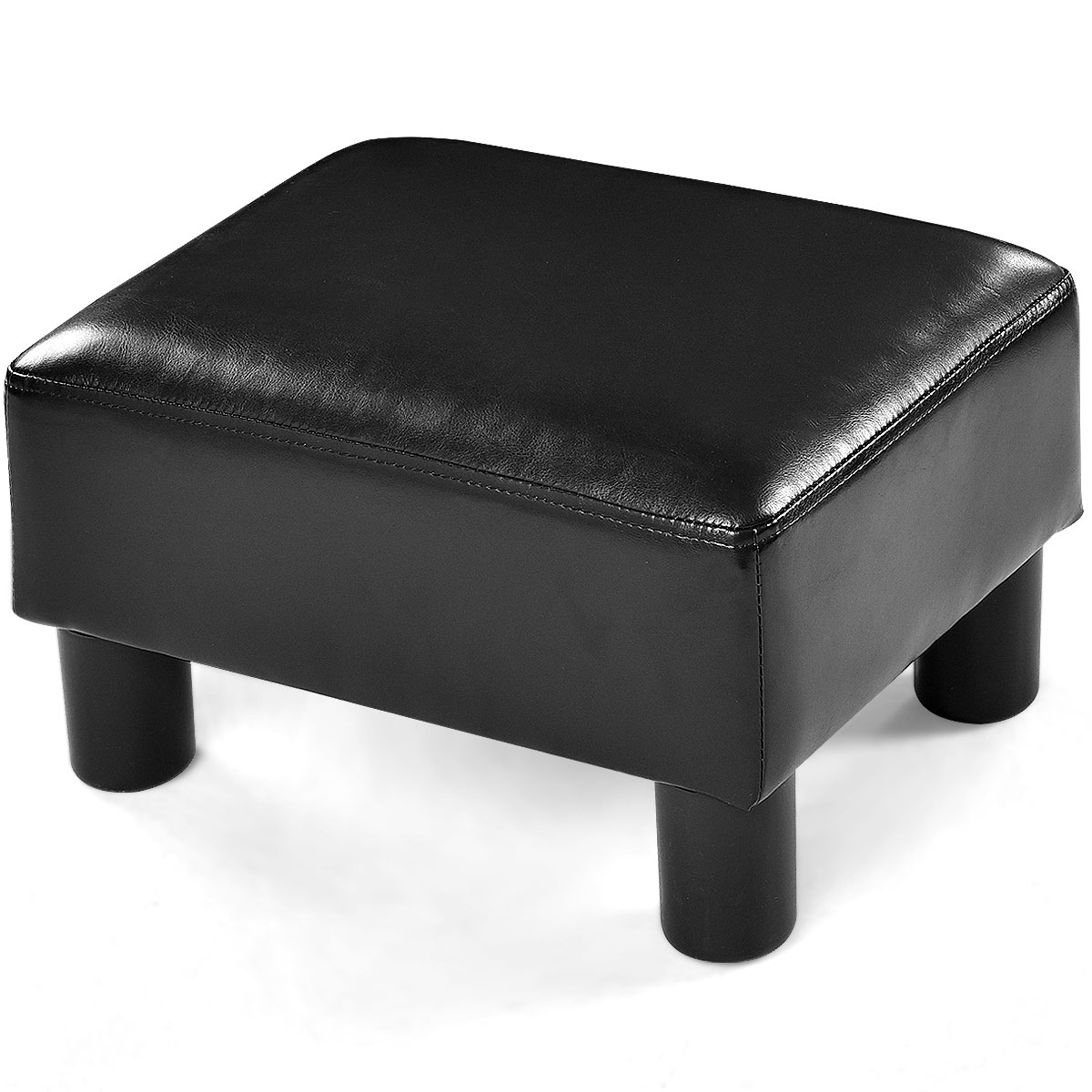 PU Leather Ottoman Rectangular Footrest Small Stool Black/Red/White - Black