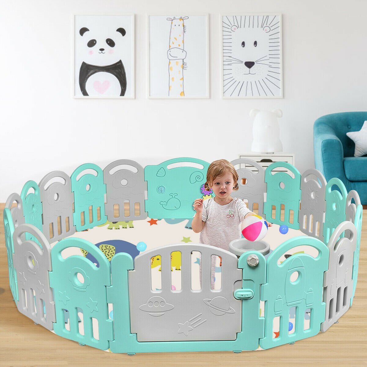 18-Panel Kids Safe Playpen Baby Activity Center Playard Home