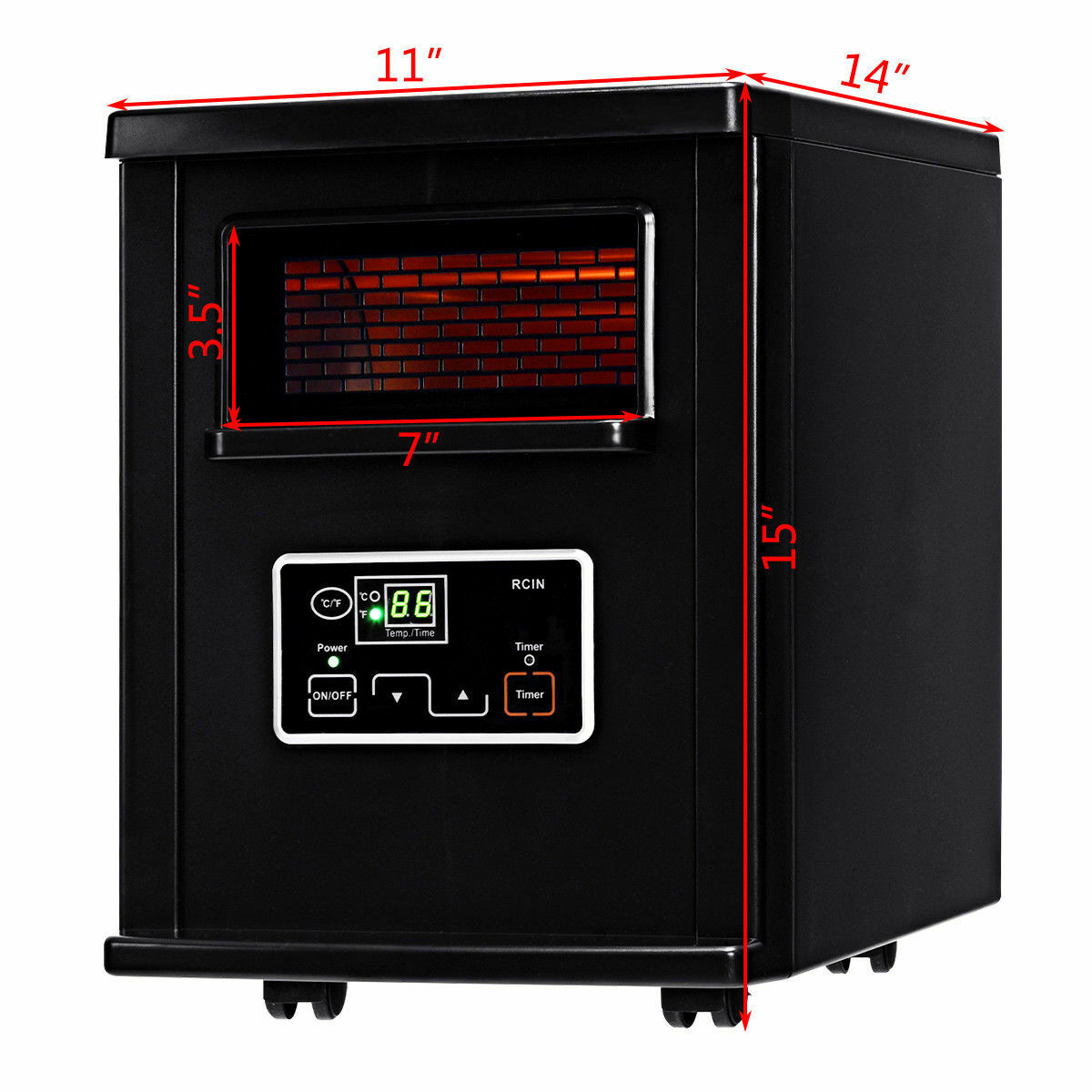 Remote Control 1500W Electric Heater Portable Infrared Space Heating Machine W/ LED Display Black