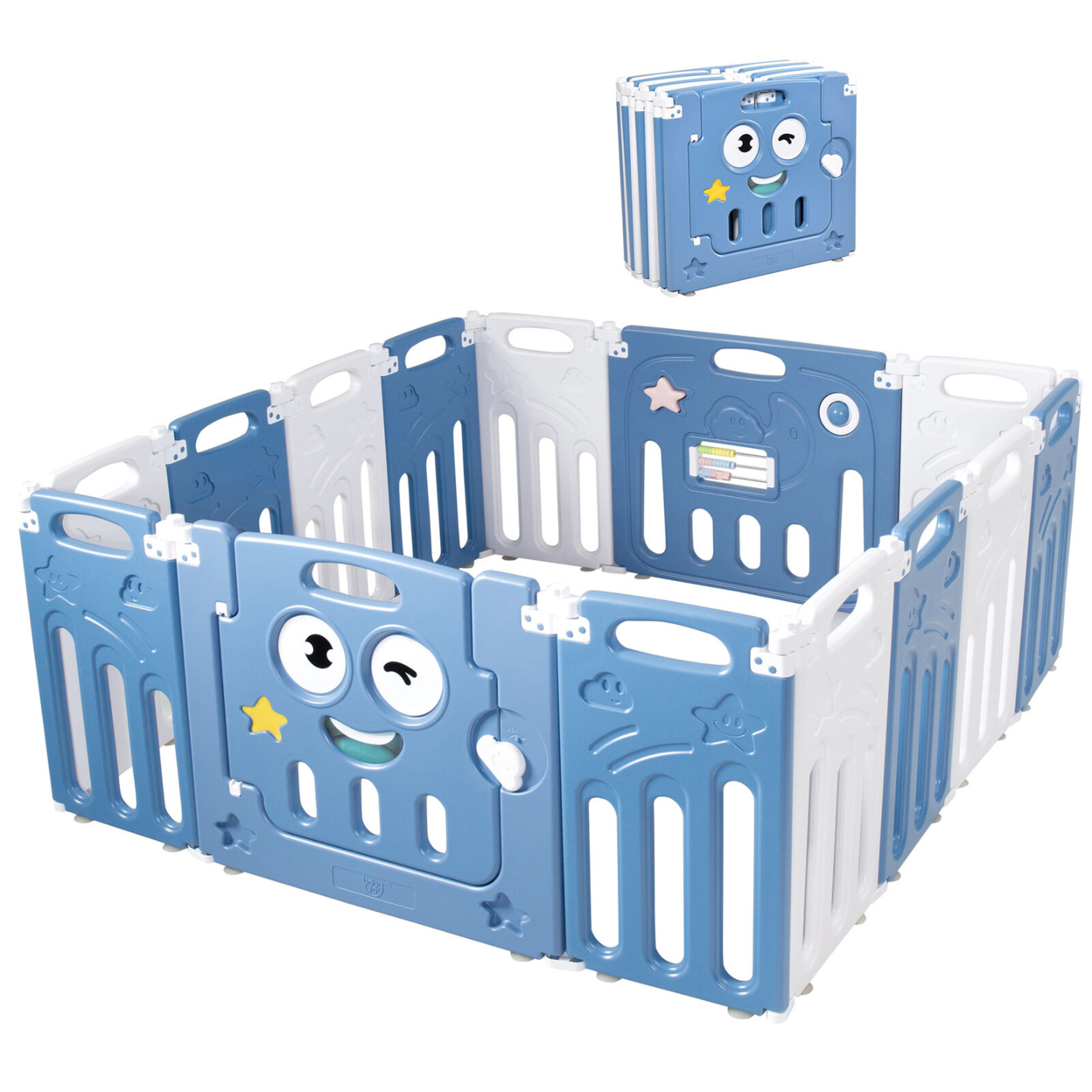 14-Panel Foldable Baby Playpen Kids Activity Centre W/ Lock Door & Rubber Mats