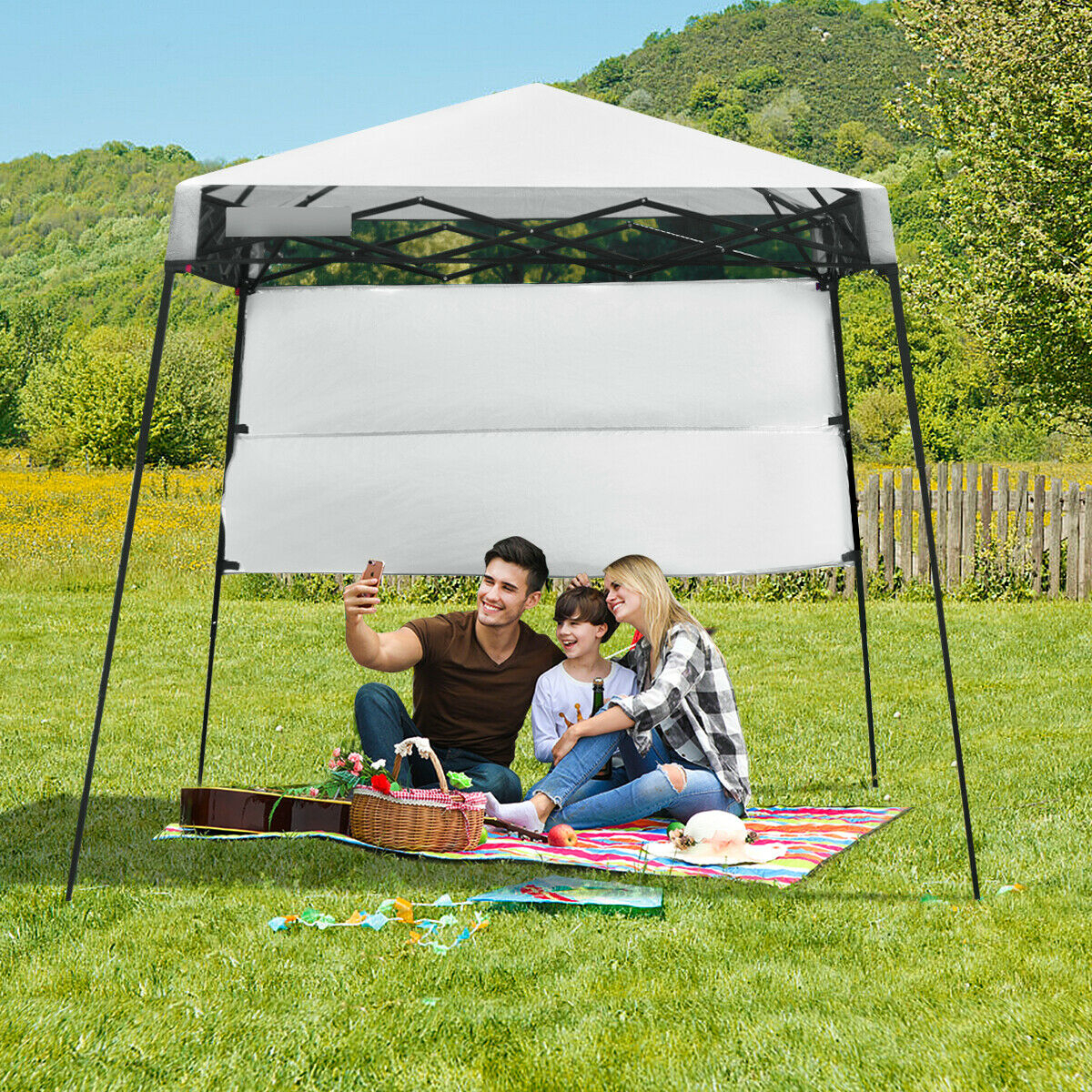 7x7 FT Slant Leg Pop-up Canopy Tent Shelter Adjustable Portable Carry Bag - White