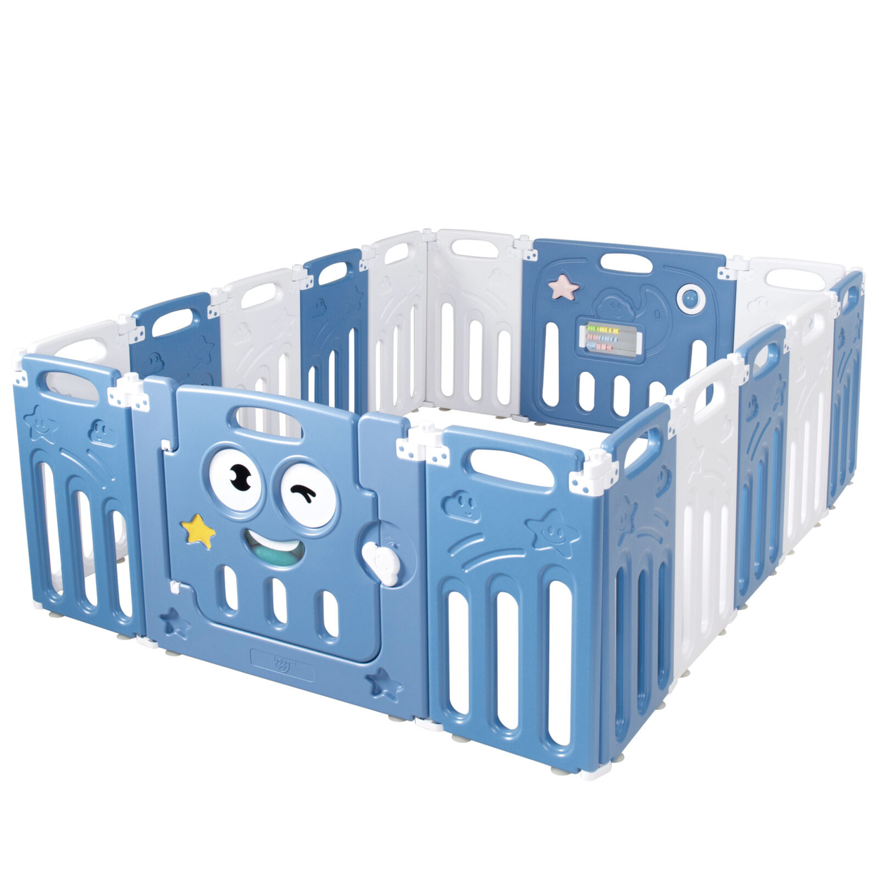 16-Panel Foldable Baby Playpen Kids Activity Centre W/ Lock Door & Rubber Mats