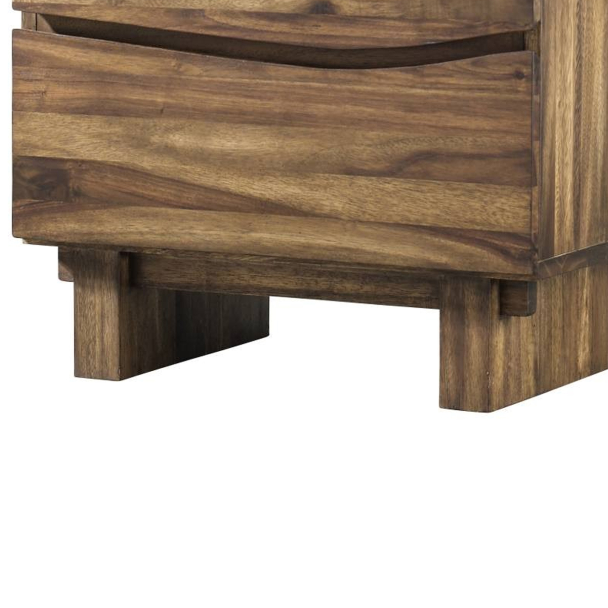 28 Inch Nightstand, 2 Drawers, Wavy Cut Out Design, Natural Brown