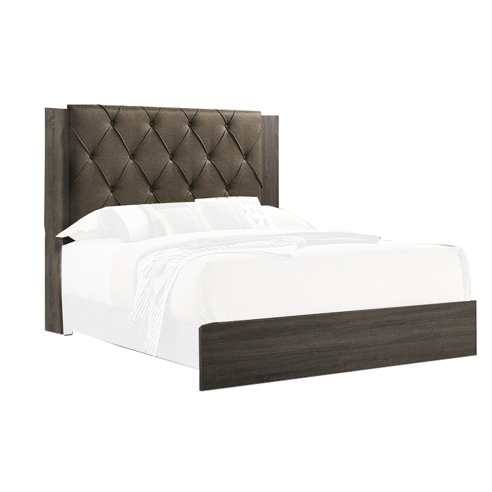 Wooden Eastern King Bed With Button Tufted Headboard, Gray And Brown- Saltoro Sherpi