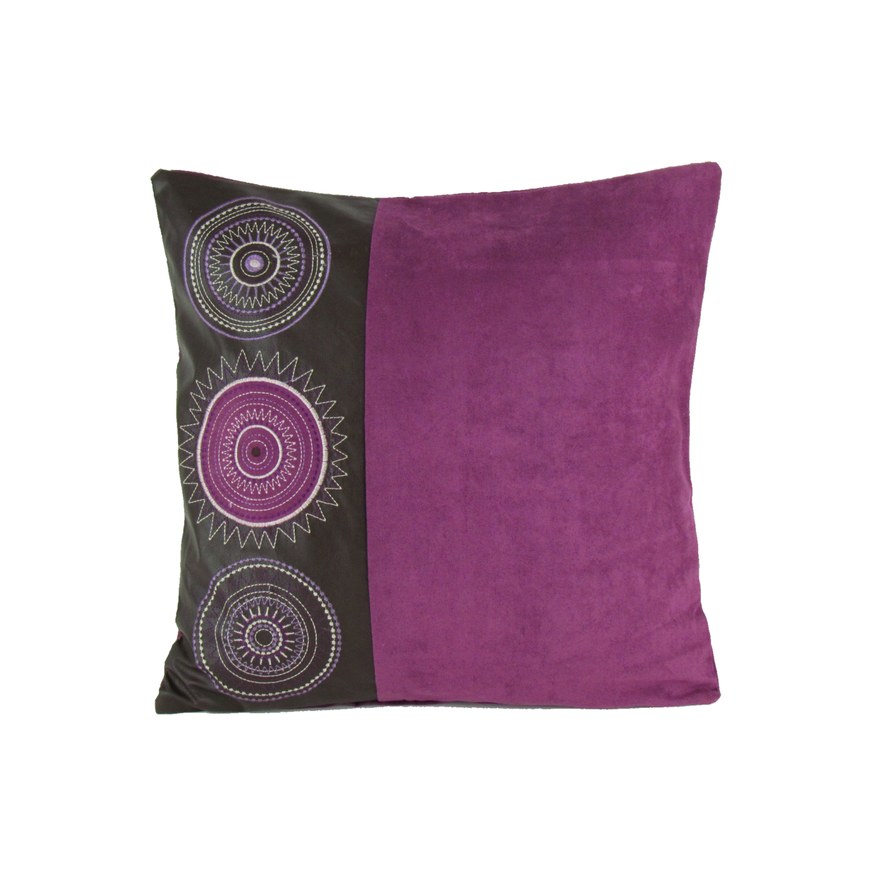 Leatherette And Fabric Accent Pillow, Purple And Brown- Saltoro Sherpi