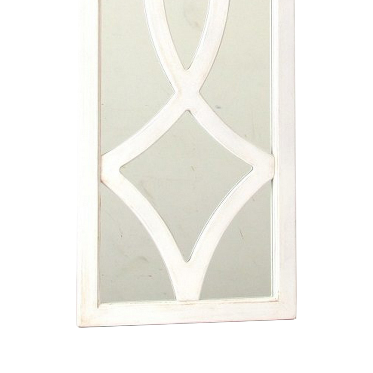 Geometric Pattern Wooden Frame Wall Mirror, White- Saltoro Sherpi