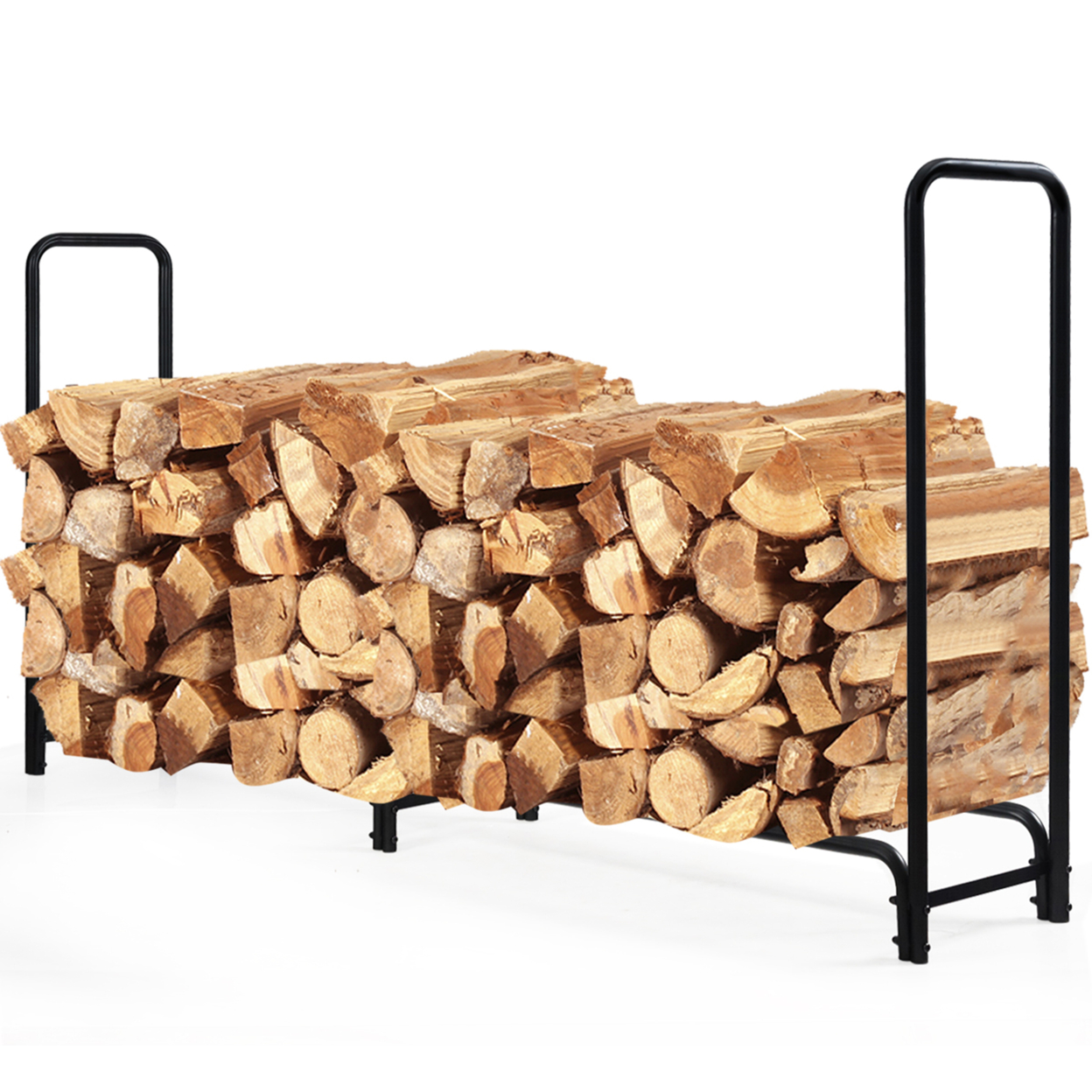8 Feet Outdoor Steel Firewood Log Rack Wood Storage Holder For Fireplace Black