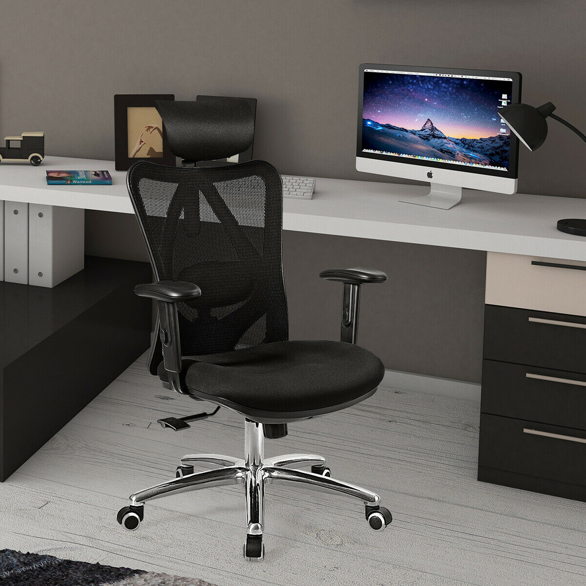 High Back Mesh Office Chair Adjustable Lumbar Support&Headrest Home Study Black